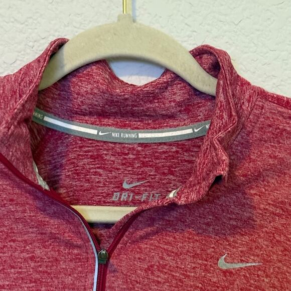 Nike Dri Fit Running Shirt Women's Medium Heather Red Full Sleeve 1/4 Zip LS - Picture 2 of 7